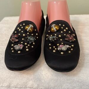 Diane B. Satin Ballet Flat With Multi-colored Rhinstone And Metal Bugs on Top 38